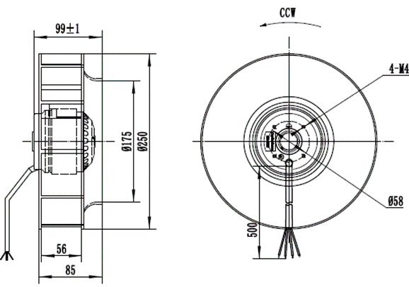 Чертеж вентилятора MES CF250B-2E-AC0