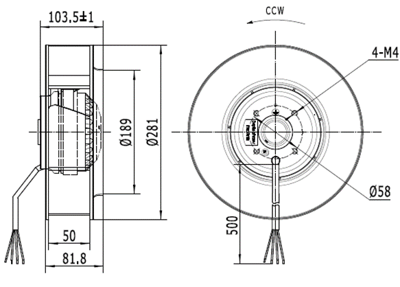 Чертеж вентилятора MES CF280B-2E-AC0